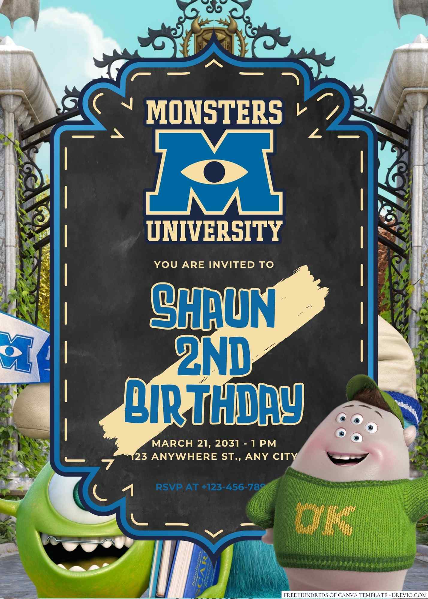 Monster University Birthday Invitation