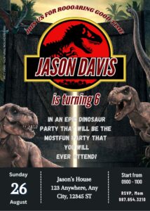 FREE Jurassic World Dinosaur Party Birthday Invitation Templates Five