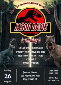 FREE Jurassic World Dinosaur Party Birthday Invitation Templates One