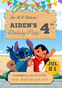 FREE Lilo & Stitch Beach Party Birthday Invitation Templates One