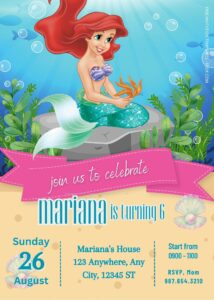 FREE Little Mermaid Underwater Birthday Invitation Templates One
