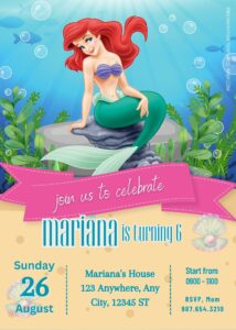 FREE Little Mermaid Underwater Birthday Invitation Templates Three