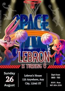 FREE Space Jam Basketball Birthday Invitation Templates One