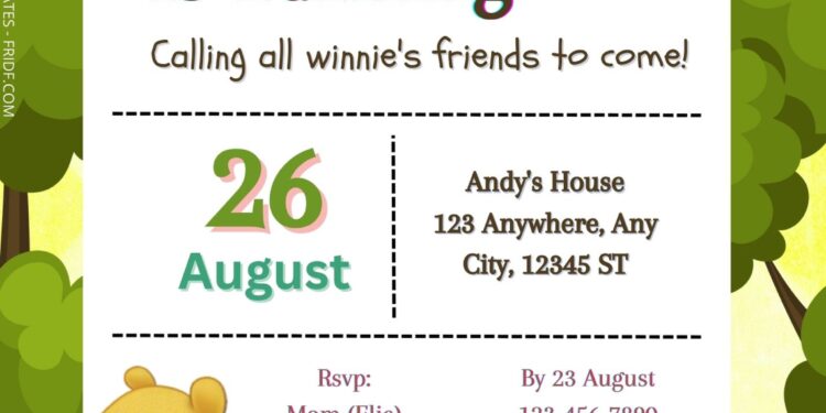 FREE Winnie The Pooh Birthday Invitation Templates One