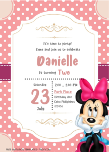 ( Free Editable Word ) Minnie Mouse Birthday Invitation Templates B