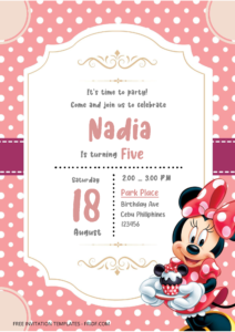 ( Free Editable Word ) Minnie Mouse Birthday Invitation Templates D