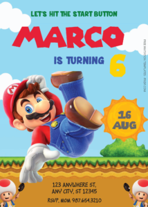 Free Editable PDF - Super Mario Birthday Invitation Templates One