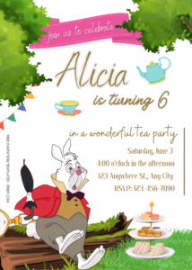 FREE Alice In Wonderland Tea Party Birthday Invitation Templates Three