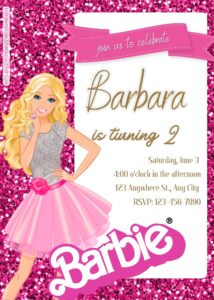 FREE Barbie Pinkie Party Birthday Invitation Templates Nine