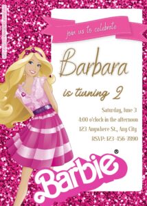 FREE Barbie Pinkie Party Birthday Invitation Templates One