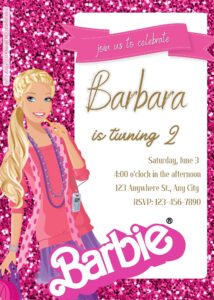 FREE Barbie Pinkie Party Birthday Invitation Templates Seven
