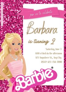 FREE Barbie Pinkie Party Birthday Invitation Templates Three