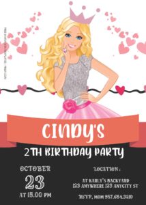 Free Editable PDF - Pinkie Girl Barbie Birthday Invitation Templates