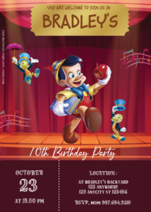Free Editable PDF - Pinocchio Birthday Invitation Templates Three