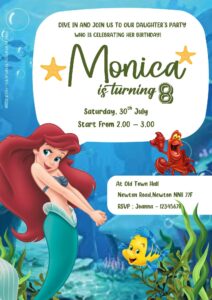 Free Editable Word - Little Mermaid Birthday Invitation Templates Five