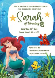 Free Editable Word - Little Mermaid Birthday Invitation Templates One