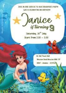 Free Editable Word - Little Mermaid Birthday Invitation Templates Six
