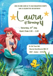Free Editable Word - Little Mermaid Birthday Invitation Templates Three