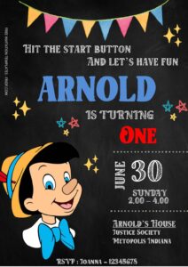 Free Editable Word - Pinocchio Birthday Invitation Templates One