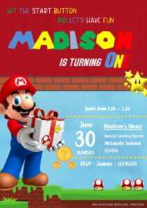 Free Editable Word - Super Mario Birthday Invitation Templates Five