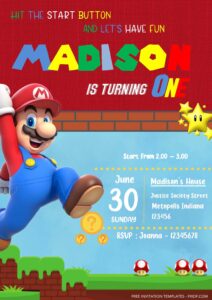 Free Editable Word - Super Mario Birthday Invitation Templates Four