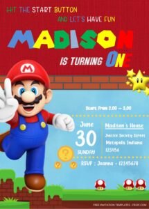 Free Editable Word - Super Mario Birthday Invitation Templates One