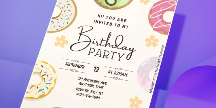 (Free Editable PDF) Lovely Sweet Donut Birthday Party Invitation Templates