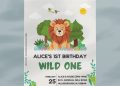 (Free Editable PDF) Wild One Lion First Birthday Invitation Templates