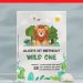 (Free Editable PDF) Wild One Lion First Birthday Invitation Templates