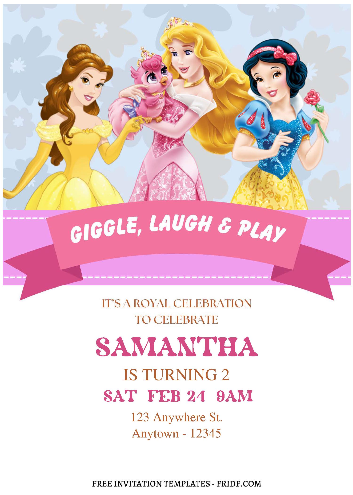 (Free Editable PDF) Cute Victorian Disney Princess Birthday Invitation