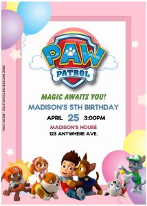 (Free Editable PDF) Puppy Power PAW Patrol Birthday Invitation Templates with PAW Patrol's logo