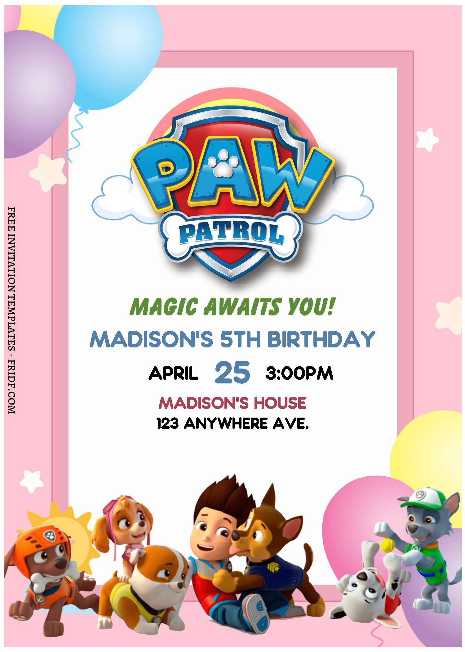 Download (Free Editable PDF) Puppy Power PAW Patrol Birthday Invitation ...