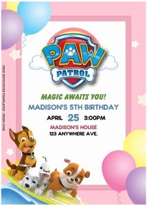 (Free Editable PDF) Puppy Power PAW Patrol Birthday Invitation Templates with colorful text