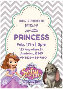 (Free Editable PDF) Adorable Sofia The First Tales Birthday Invitation Templates with cute pink chevron background
