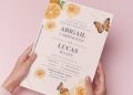 (Free Editable PDF) Fresh Summer Orange & Butterfly Wedding Invitation Templates