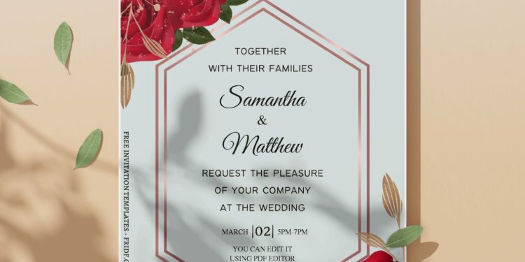 (Free Editable PDF) Rustic Botanical Garden Rose Wedding Invitation Templates