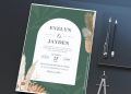 (Free Editable PDF) Bohemian Lush Elegance Wedding Invitation Templates with hand drawn greenery