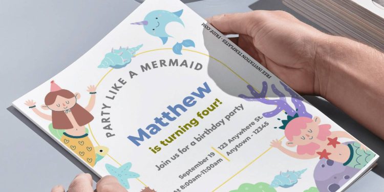 (Free Editable PDF) Party Like A Mermaid Kids Birthday Invitation Templates