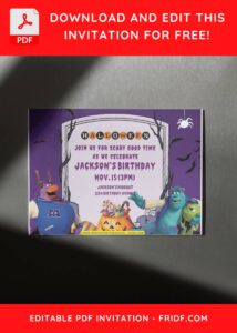 (Free Editable PDF) Monster Inc Trick Or Treat Birthday Invitation Templates J