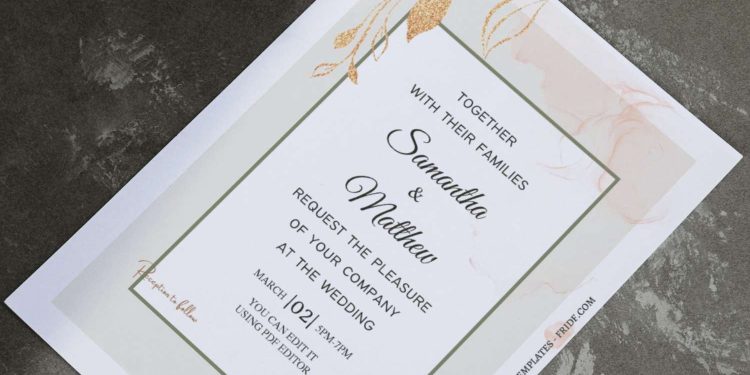 (Free Editable PDF) Glimmered Gold Botanical Wedding Invitation Templates