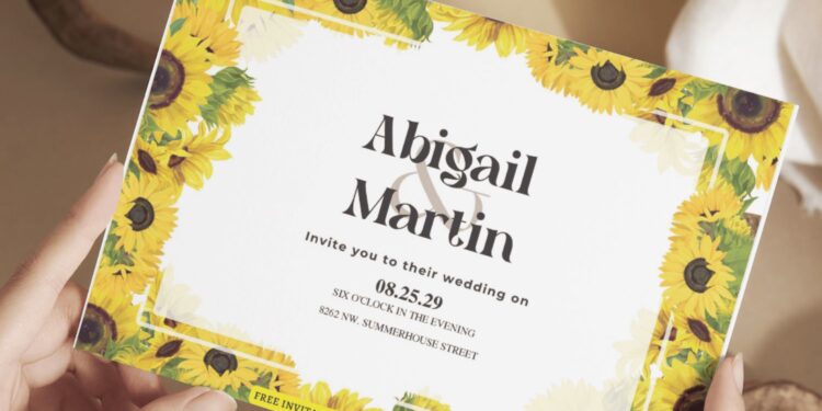 (Free Editable PDF) Sunshine Sunflower Wedding Invitation Templates G
