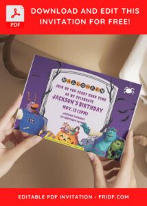 (Free Editable PDF) Monster Inc Trick Or Treat Birthday Invitation Templates D