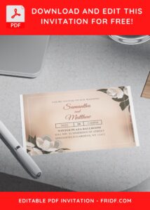 (Free Editable PDF) Majestic Magnolia Wedding Invitation Templates H
