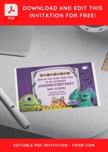 (Free Editable PDF) Monster Inc Trick Or Treat Birthday Invitation Templates E