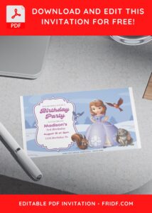 (Free Editable PDF) Winter Wonderland Sofia The First Birthday Invitation Templates H
