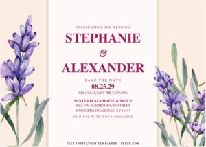 (Free Editable PDF) Blossoming Lavender Wedding Invitation Templates B