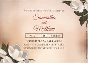 (Free Editable PDF) Majestic Magnolia Wedding Invitation Templates B