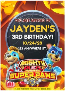 (Free Editable PDF) Awesome Mighty Pups PAW Patrol Birthday Invitation Templates D