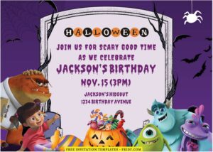 (Free Editable PDF) Monster Inc Trick Or Treat Birthday Invitation Templates A