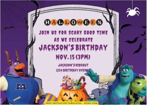 (Free Editable PDF) Monster Inc Trick Or Treat Birthday Invitation Templates B